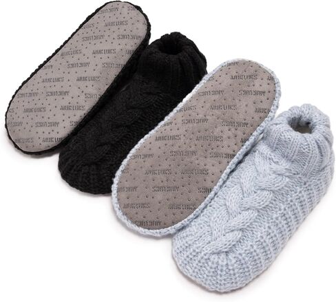 MUK LUKS Women's Cuffed Sweater Knit Ballerina - 2 Pair Pack, Black/Light Blue, L/XL in Kuwait