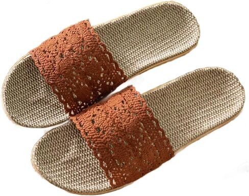 Lace Band Linen Slippers for Women Non-Slip Indoor House Shoes Breathable Open Toe Summer Slides Soft Flax Slippers in Kuwait