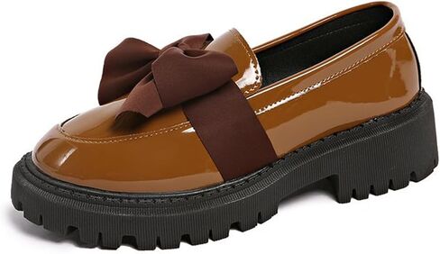 Women Patent Leather Slip On Thick Bottom Bow-Knot Loafers Comfortable Round Toe Low Square Heel Casual Shoes for Everyday Birthday Party Dress Shoes in Kuwait