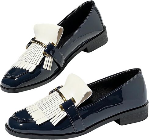 Tassel Loafers for Women Fashion Patent Leather Slip On Low Heel Dress Shoes Comfortable Business Work Shoes in Kuwait