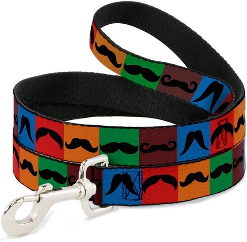 Buckle-Down Pet Leash - Mustaches Multi Color Blocks/Black - 4 Feet Long - 1" Wide in Saudi Arabia