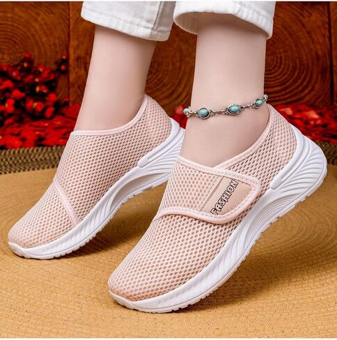 Womens Mesh Walking Shoes Hollow Breathable Wide Sneakers Cushioned Platform Slip On Loafers in Kuwait