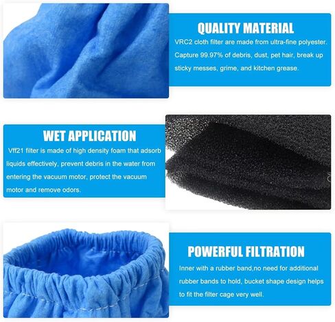 8 Pack VRC2 Cloth Filters & 2 Pcs VFF21 Foam Filter Kit for hyper tough 1.5 gallon vac VH105 3502 (New Version) in Kuwait