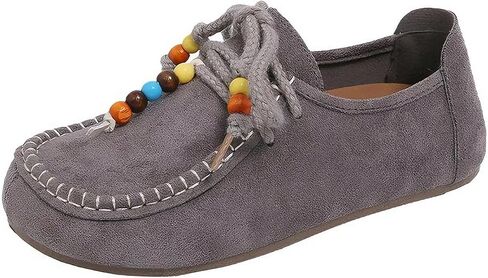 Women Suede Loafers Slip On Walking Shoes Work Casual Non Slip Moccasins Lightweight Comfort Beaded Fashion Round Toe Grey Size in Kuwait