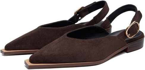 Beauty Cry Slingback Flats for Women Pointed Toe Mule Shoes Buckle Strap Low Chunky Heel Comfortable Dressy Pointy Sandals in Kuwait