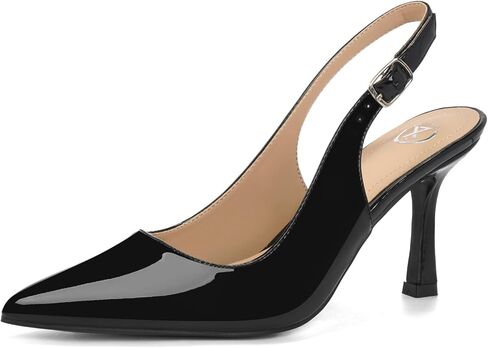 Slingback Heels Closed Pointed Toe Kitten Heels for Women Pumps Dress Shoes | 3.2 in Heel,Adjustble Buckle Strap,Cushioned Insole,Soft Fabric,Office and Daily Casual Outfits in Kuwait