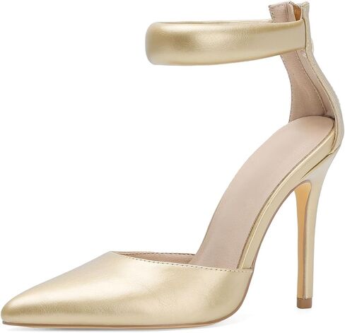 CELNEPHO Heels for Women Closed Toe Pumps Stiletto Pointed Toe Ankle Strap Sexy High Heels Dress Shoes with Zipper for Wedding in Kuwait