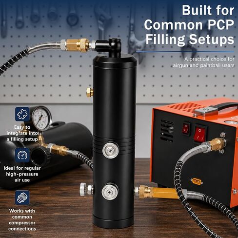 PCP Air Compressor Filter 5800PSI Oil Water Separator for Paintball | 5800PSI PCP air filter. Oil/water separator. Dual-layer filtration. Magnetic or screw mounting. Universal fit 8mm/M10 in Kuwait