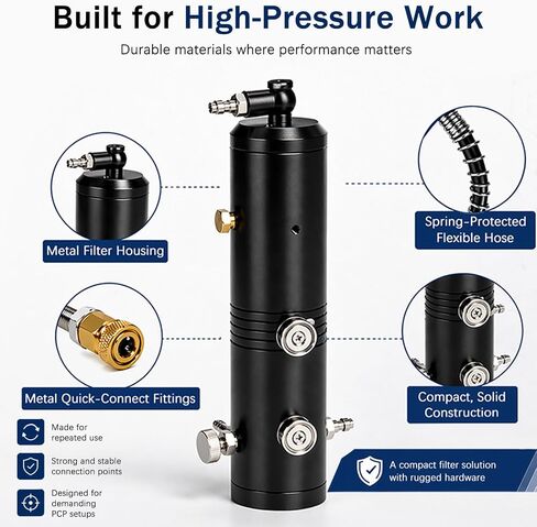 PCP Air Compressor Filter 5800PSI Oil Water Separator for Paintball | 5800PSI PCP air filter. Oil/water separator. Dual-layer filtration. Magnetic or screw mounting. Universal fit 8mm/M10 in Kuwait
