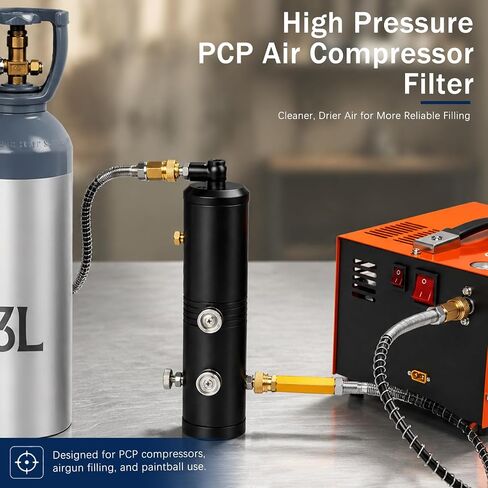 PCP Air Compressor Filter 5800PSI Oil Water Separator for Paintball | 5800PSI PCP air filter. Oil/water separator. Dual-layer filtration. Magnetic or screw mounting. Universal fit 8mm/M10 in Kuwait