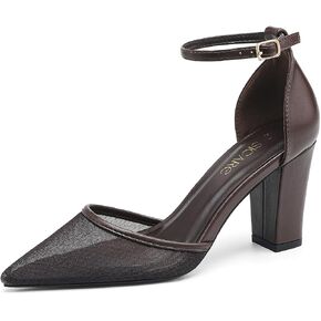 Women’s Chunky High Heel Pumps Closed Pointed Toe Knit Heels with Adjustable Ankle Strap Heeled Sandals Dress Shoes for Work & Evening in Kuwait
