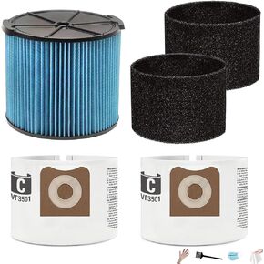 1 Pack VF3500 Filters + 2 Pack Foam Sleeves + 2 Pack VF3501 Bags, for Ridgid WD3050 WD4080 4000RV 4500RV, Compatible with 3-4.5 Gallon Shop Vac Wet/Dry Vacuums in Kuwait