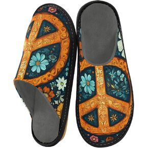 House Slippers Flower Peace Sign Print for Women Men Rubber Sole Memory Foam Indoor Outdoor 4-5 in Saudi Arabia