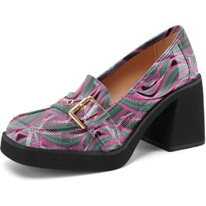 Z.Oufeier Platform Chunky Loafers Womens Square Closed Toe Block Heel Pumps | Slip On, Patent Leather, Adjustable Buckle, All-Day Comfort, Retro Fashion Loafer for Office School Casual Work in Saudi Arabia