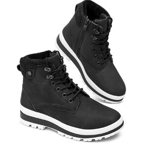 kufeiti Women's Waterproof Fur Lined Winter Boots Platform Black Combat Non Slip Boots with Side Zipper Snow Ankle Boots for Outdoor Hiking Work in Kuwait
