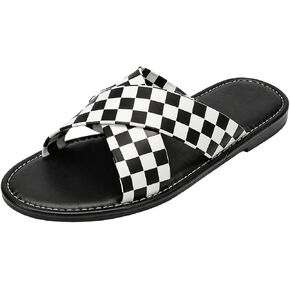 Checkered Sandals for Women Crisscross Strap Silde Sandals Summer Beach Slip on Checkered Slides Outdoor Vacation Resort Dressy Checkerboard Sandal Flats Comfort Walking in Kuwait