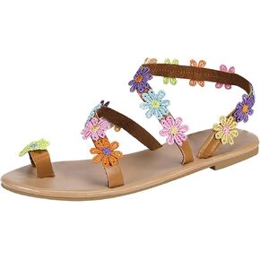 oiangi Flat Sandals for Women Dressy Summer,Fashion Casual Flowers Lace Straps Toe Ring Open Toe Slip On Slipper Lightweight Comfy Beach Shoes Flip Flops in Kuwait