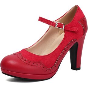 Women's Mary Jane Wingtip Classic and Retro 1920s Pump Heels Oxford Pattern Vintage Round Closed Toe 1950s Ankle Strap Dress Shoes in Saudi Arabia