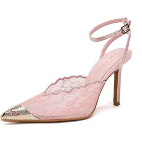 On feet& in love Women's lace Slingback Pointed-Toe Heels with Ankle Straps and Rose Gold Metallic Toe, Perfect for Pairing with Wedding Dresses. in Kuwait