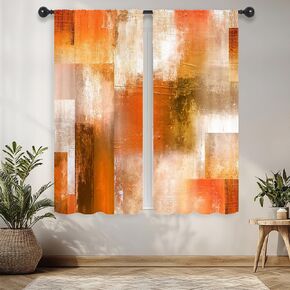 Riyidecor Burnt Orange Abstract Modern Curtains Cool Mens Aesthetic Colorful Oil Painting Checkered Multicolor Brown Rod Pocket Bedroom Retro Rustic Living Room Treatment Fabric 2 Panels 42Wx63H Inch in Saudi Arabia