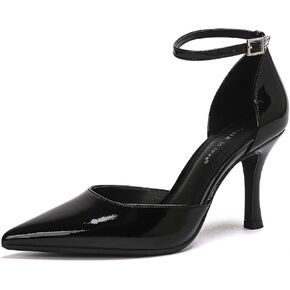 On feet& in love Dress Shoes for Women Glossy Comfort Fit Kitten Heel Pointed Toe Ankle Strap black dress shoes for women Versatile Office Dinner-Ready in Kuwait