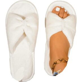 Molodo Plush Bow Slippers for Women Soft Furry Open Toe Anti-Slip Flat Slides Sandals in Kuwait