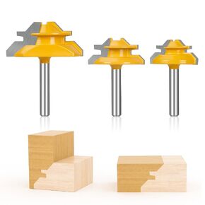 Lunyee 45 Degree Lock Miter Router Bit Set 3-Piece, 1/4 Inch Shank, YG6 Carbide Tipped Jointer Bits for 1/2", 5/8", 3/4" Stock, Precision Tenon Milling Cutter for Cabinets, Drawers & Woodworking in Kuwait