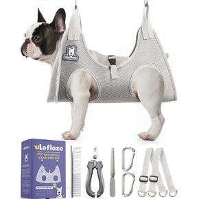 Loflaze Dog Grooming Hammock Harness for Dogs & Cats with Pet Nail Clipper Trimmer - Cat Hanger Sling for Trimming Clipping Nails- Dog Hammock Restraint Bag for Small Medium Large pet （ Grey S ） in Saudi Arabia