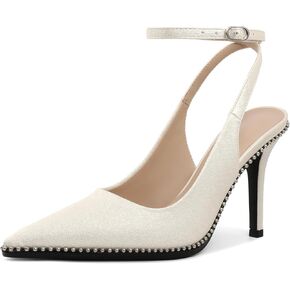 Joseywade Women's Slingback Heels Pointed Toe Stilettos High Heel Ankle Strap Beaded Pumps Dress Shoes 3.5 Inches in Saudi Arabia