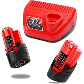 Compatible with Milwaukee 12V 3000mAh Battery(2 Packs) and Charger Kit | 112 Volt Lithium-Ion Replacement Battery with Charger Kit for 48-11-2401 48-11-2411 48-59-2401 48-11-2420 Power Tools in Kuwait