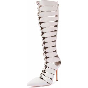4.3IN Lace-Up Hollow Gladiator Heels Pointed-Toe Gladiator Sandals for Wowen Knee High Summer Stiletto Heels for Nightclub Party Wedding in Kuwait