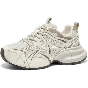 BEAU TODAY Women's Chunky Sneakers, Fashion Mesh Athletic Shoes | Platform Dad Shoes, Comfortable Breathable, Trendy Casual, Suede Leather, Non-Slip Durable, Lace-Up, Walking Gym in Kuwait