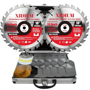 10" Dado Blade Set for Table Saw, 5/8" Arbor with Shims, 23PCS | 24T outer +5 chippers +16 shims, 1/4"-13/16", 5500 RPM. Anti-kickback. Plywood, hardwood, MDF, rabbeting & joinery. in Kuwait