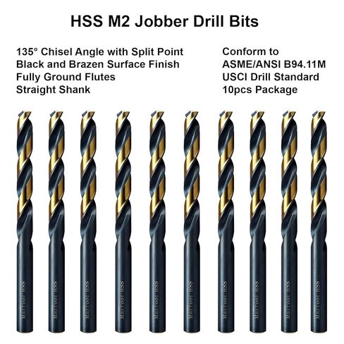 MAXTOOL Letter B 0.238" 10PCs Identical Jobber Length Drill Bits HSS M2 Twist Drill Bits Fully Ground Black & Bronze Straight Shank; JBL02H10RB10 in Kuwait