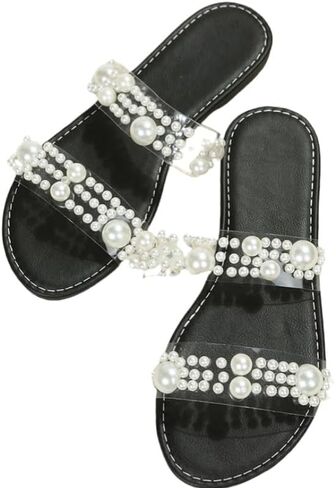 Women's summer flat pearl sandals. Fashionable, comfortable, casual and breathable. Perfect for outdoor daily wear. in Kuwait