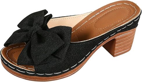 Molodo Bow Knot Block Heel Slide Sandals for Women Open-Toe Chunky Heel Mules Slip-on Slides Summer Beach Shoes in Kuwait