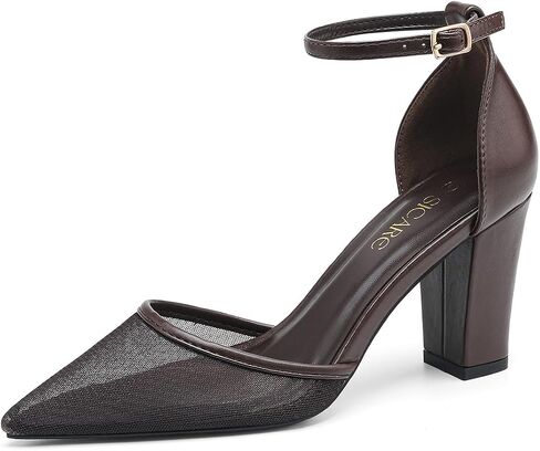 Women’s Chunky High Heel Pumps Closed Pointed Toe Knit Heels with Adjustable Ankle Strap Heeled Sandals Dress Shoes for Work & Evening in Kuwait