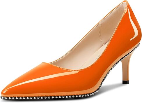Aachcol Womens Pointed Toe Patent Leather Pumps Mid Kitten Heel Slip-on Office Beaded Dress Shoes 2.5 Inches Heels in Kuwait