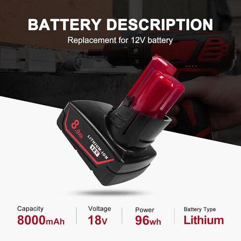 DZEKO 8Ah 2 Packs Replacement Battery for Milwaukee 12V Battery M12 Compatible with Milwaukee 12V Power Tools and Chargers in Kuwait