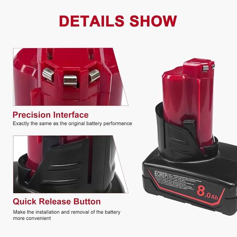 DZEKO 8Ah 2 Packs Replacement Battery for Milwaukee 12V Battery M12 Compatible with Milwaukee 12V Power Tools and Chargers in Kuwait