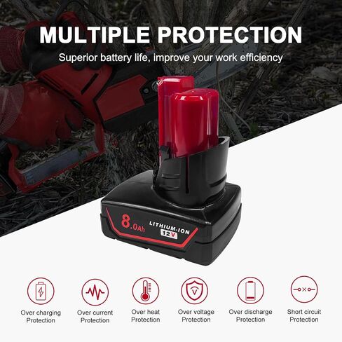 DZEKO 8Ah 2 Packs Replacement Battery for Milwaukee 12V Battery M12 Compatible with Milwaukee 12V Power Tools and Chargers in Kuwait