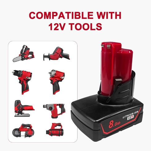 DZEKO 8Ah 2 Packs Replacement Battery for Milwaukee 12V Battery M12 Compatible with Milwaukee 12V Power Tools and Chargers in Kuwait