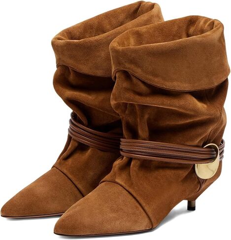 Seborluys Slouchy Kitten Heel Ankle Boots Wide Calf Slouch Cowboy Boots Fold Over Pointed Toe Low Kittens Heel Slip On Slouch Boho Causal Dressy Comfortable Short Booties in Kuwait