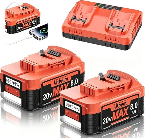 8.0Ah 2026 New Upgraded Replacement for Dewalt 20V Max Battery, 65W PD Type-C Bidirectional Charging LCD Display LED Light, Compatible with 20 Volt DCB203 DCB204 DCB205 DCB206 Cordless Power Tools in Kuwait