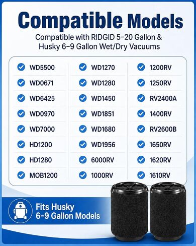VF7000 Replacement Filter for Ridgid Shop Vacuums 5-20 Gallon, 2 Pack | Wet Application Filter for Ridgid Wet Dry Vac, Wet Pick Up Filter for Husky Shop Vacuum Cleaner 6-9 Gal, Shop Vac Wet Filter in Kuwait