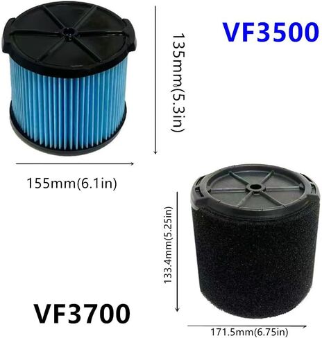 VF3700 foam Filter and VF3500 3-Layer Pleated Paper Vacuum Filter Compatible with Vac 3-4.5 Gallon Shop Vacuum Cleaners, Wet Application Foam Filter Fit WS0301VA WS0400DE WS14045 (1+1) in Kuwait