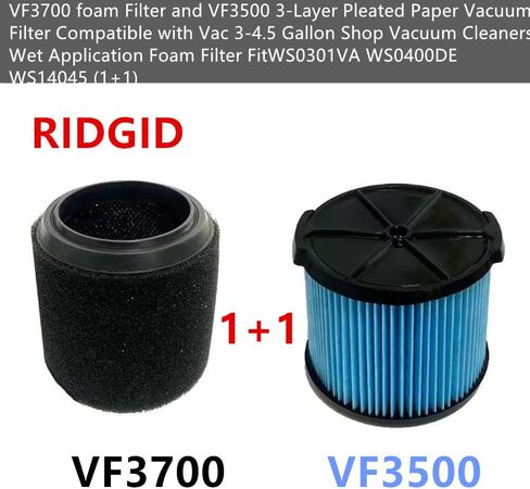 VF3700 foam Filter and VF3500 3-Layer Pleated Paper Vacuum Filter Compatible with Vac 3-4.5 Gallon Shop Vacuum Cleaners, Wet Application Foam Filter Fit WS0301VA WS0400DE WS14045 (1+1) in Kuwait