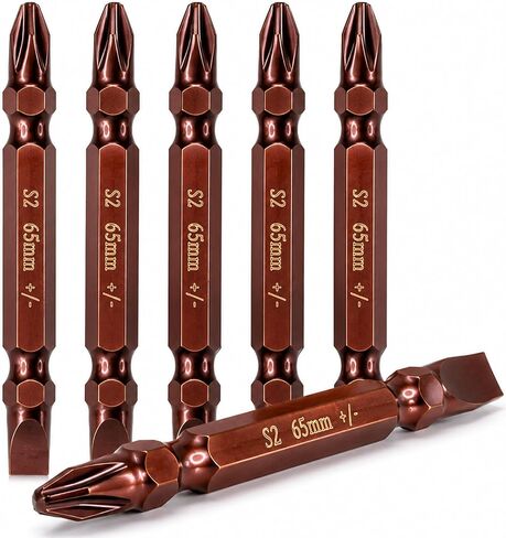 PH2/SL6 Double End Screwdriver Bit Set, 6 Pcs Magnetic Phillips and Slotted Bits, 65mm S2 Steel Dual End Driver Bits, 1/4 Inch Hex Shank for Power Drill and Impact Driver in Kuwait
