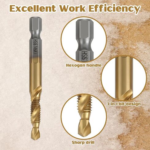 6 Pcs Drill Tap Set, Metric M3 M4 M5 M6 M8 M10, Titanium Coated Carbon Steel Combination Drill and Tap Bits, Hex Shank Thread Tapping Tool for Aluminum Plastic Wood Gold Metal Drilling Kit in Kuwait