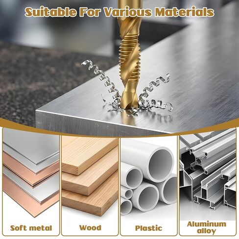 6 Pcs Drill Tap Set, Metric M3 M4 M5 M6 M8 M10, Titanium Coated Carbon Steel Combination Drill and Tap Bits, Hex Shank Thread Tapping Tool for Aluminum Plastic Wood Gold Metal Drilling Kit in Kuwait